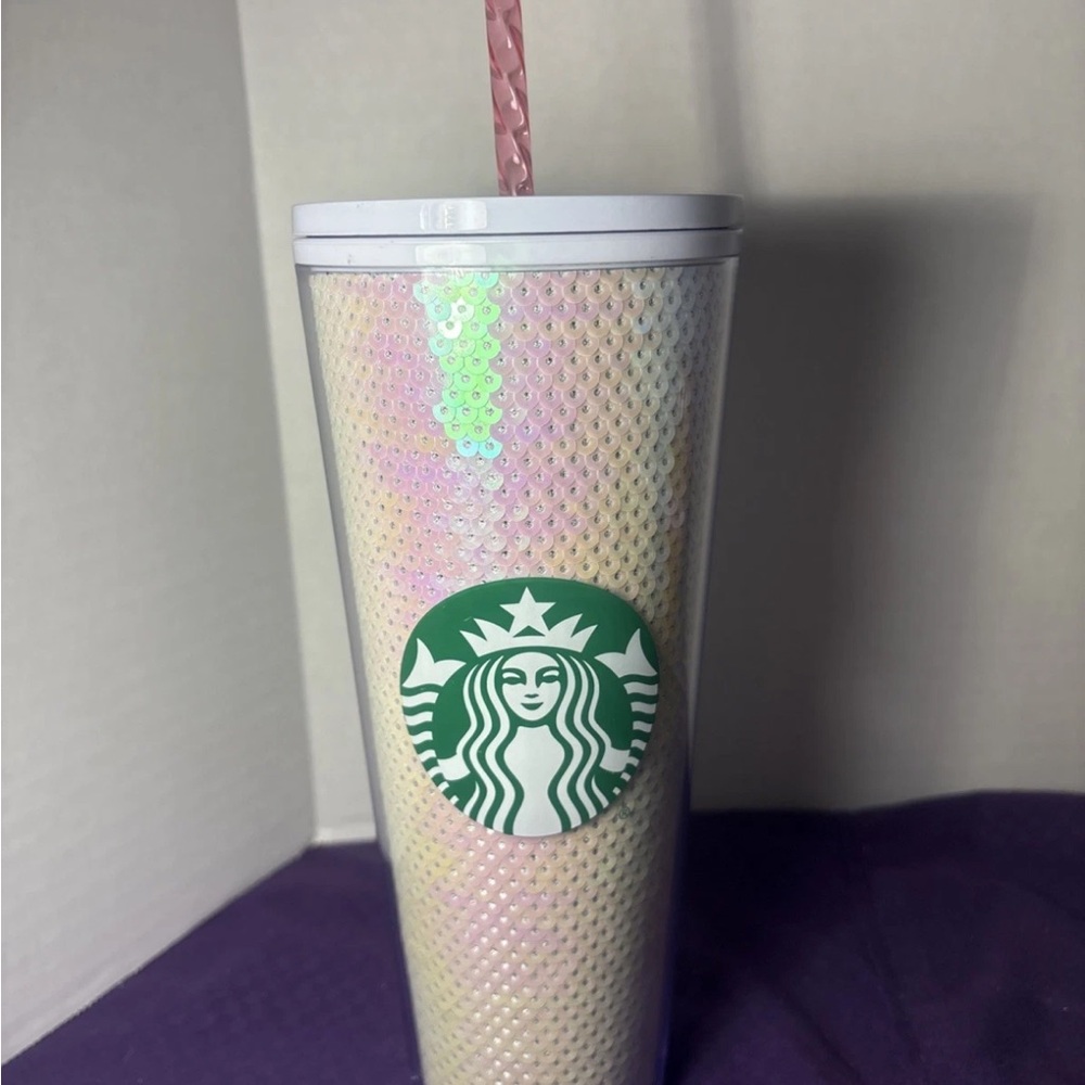 Starbucks 2020 exclusive white and pink sequin 24oz tumbler